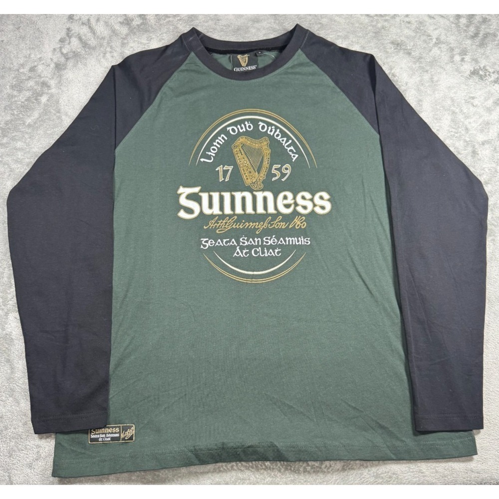 Guinness Irish Label Classic Raglan Long Sleeve Shirt Green Black S-1571-XL *NWT